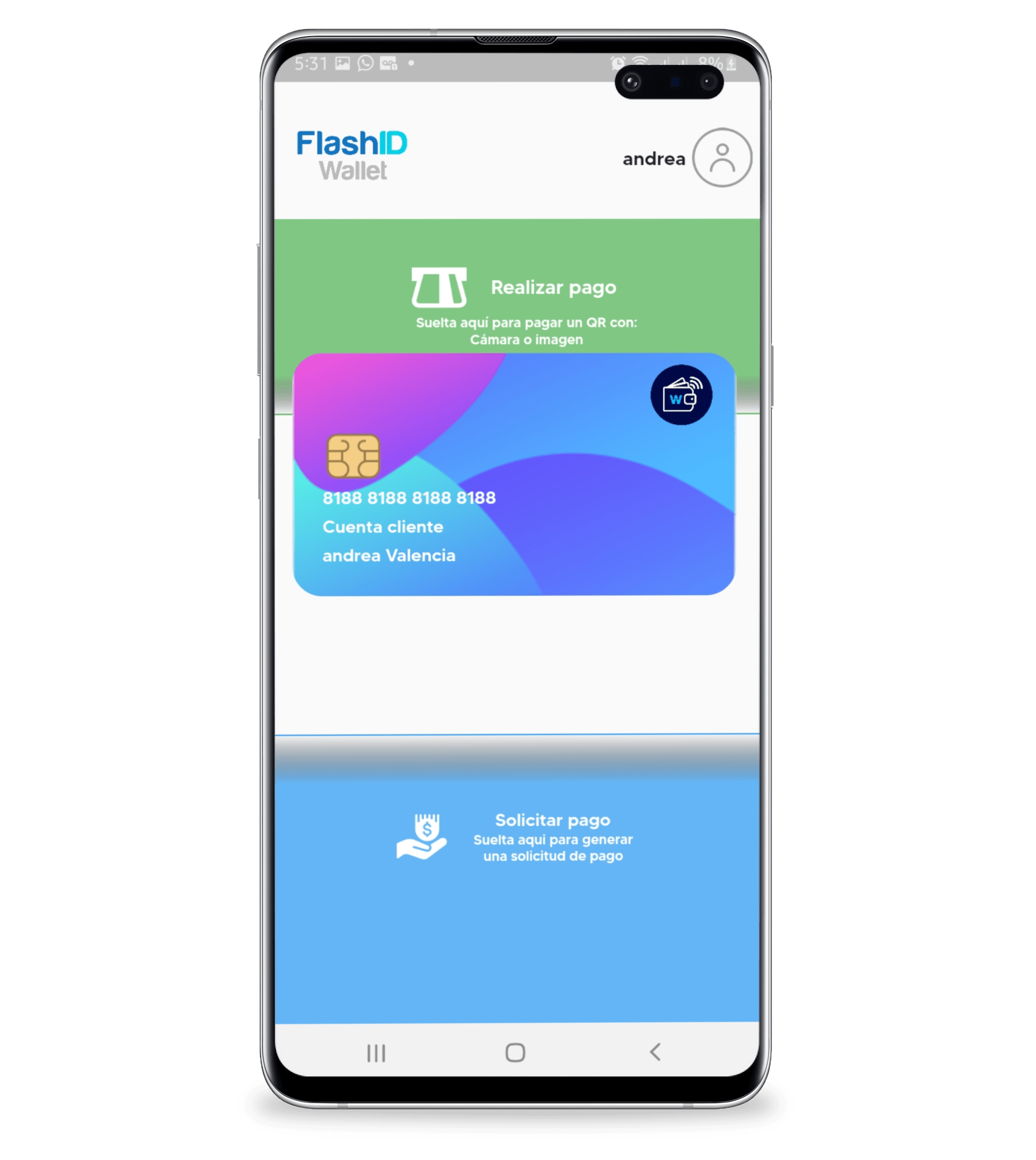 Pantalla de pago con código QR en FlashID Wallet